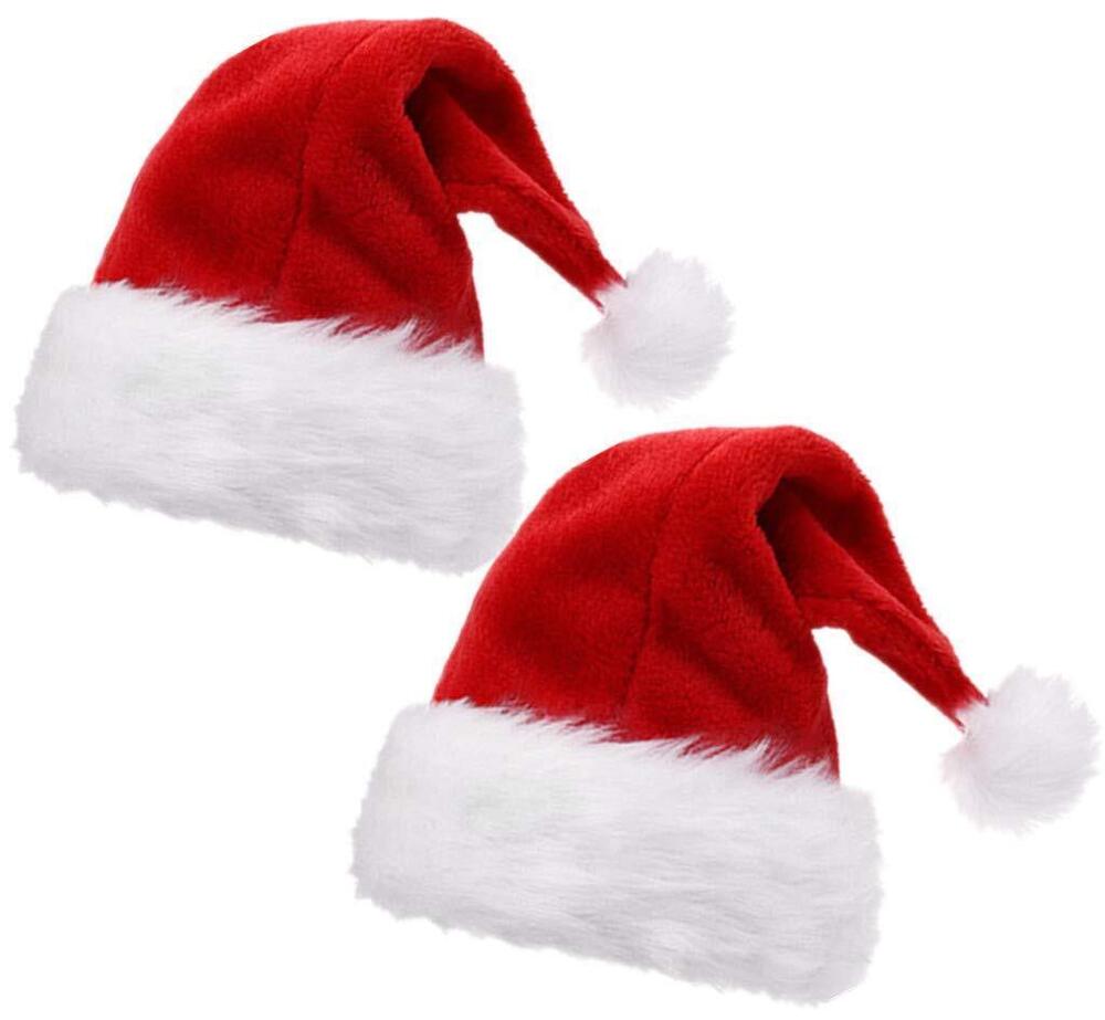 7634 2pcs Christmas Santa Hat,Double Layer Luxury Plush Christmas Santa